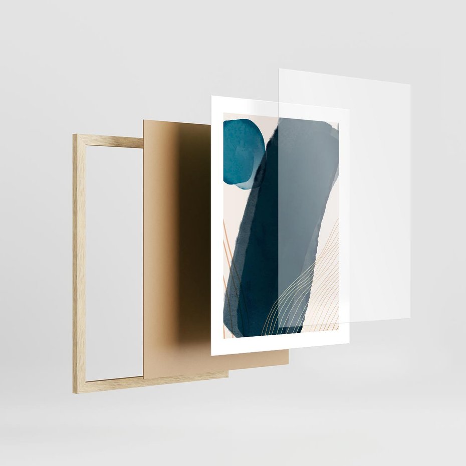 Plakat w ramie 30x40 - Nocne Widzenia - abstrakcyjna granatowa plama, akwarela - rama drewno