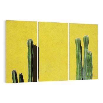 Obraz na płótnie 120x80 - Refleksje w roślinnym odbiciu - zielone kaktusy na tle żółtej ściany, soczyste kolory