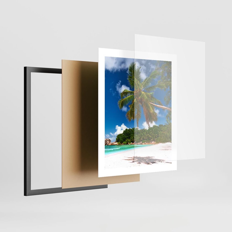 Plakat w ramie 40x50 - Oaza palm na plaży - palma, plaża - rama czarna