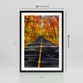Plakat w ramie 50x70 - Droga przez jesienny las - droga, las - rama czarna