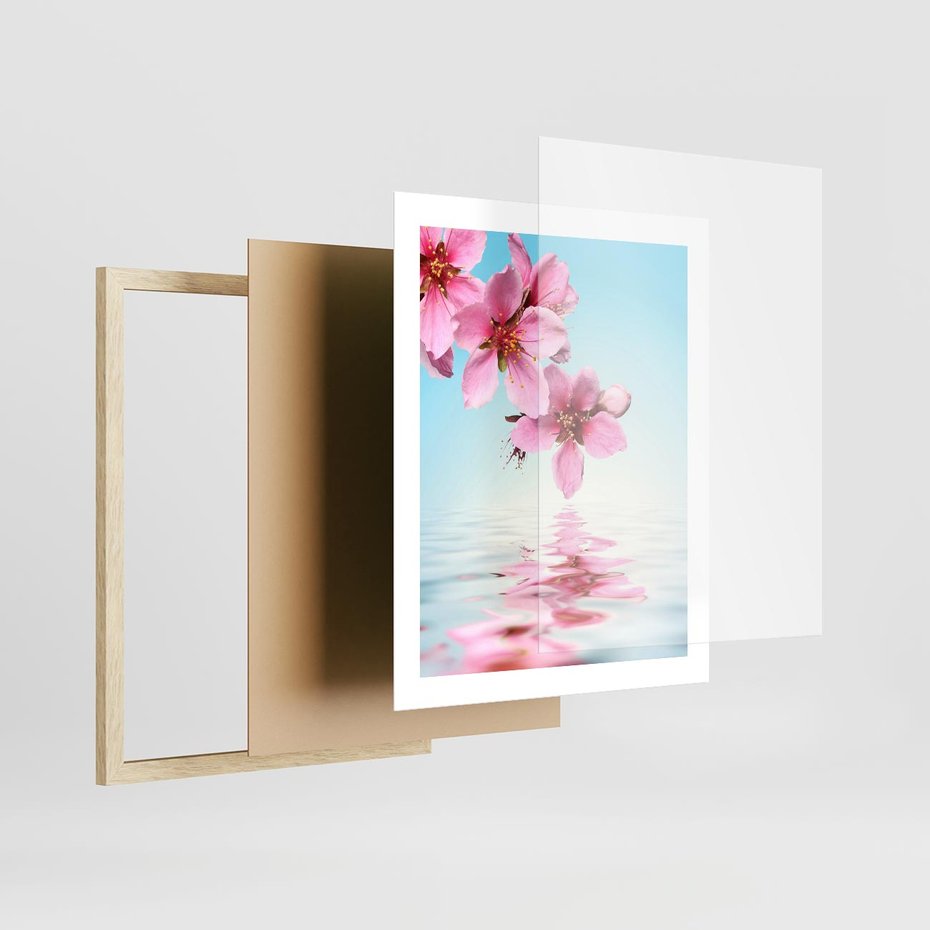 Plakat w ramie 40x50 - Magia kwitnącej wiśni - kwitnąca, wiśnia - rama drewno