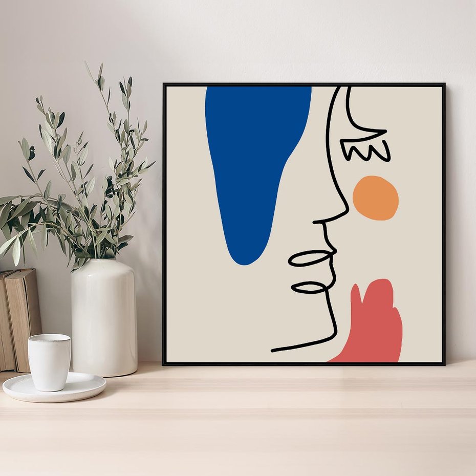 Obraz w ramie 50x50 - Rozbijające Symfonie Form - abstrakcyjny obraz, przypomina twarz - rama czarna