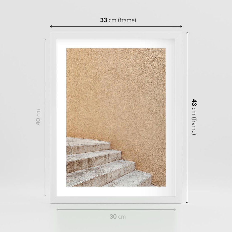 Plakat w ramie 30x40 - Schod w Beżu - schody, minimalizm - rama biała