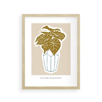 Plakat w ramie 50x70 - Rytmy Nowych Wizji - abstrakcyjne liście, tropikalne w wazonie - rama drewno