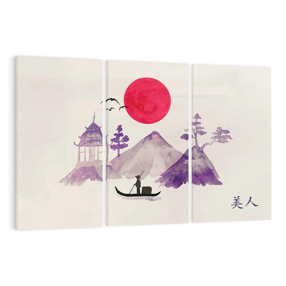 Obraz na płótnie 120x80 - Odbicie Słońca - japońska sztuka, akwarela