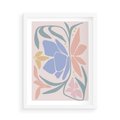 Plakat w ramie 50x70 - Pastele Kwiatowych Plam - pastelowe kwiaty, na beżowym tle - rama biała