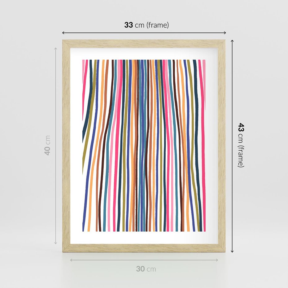 Plakat w ramie 30x40 - Energetyczne Nurtujące - kolorowe wzory, tęczowe żywe kolory - rama drewno