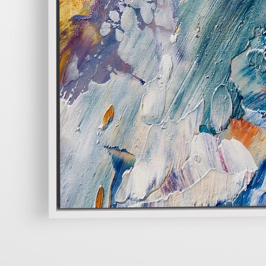 Obraz w ramie 120x80 - Rytmy ukrytych pragnień - chaos i abstrakcja, plamy koloru - rama biała