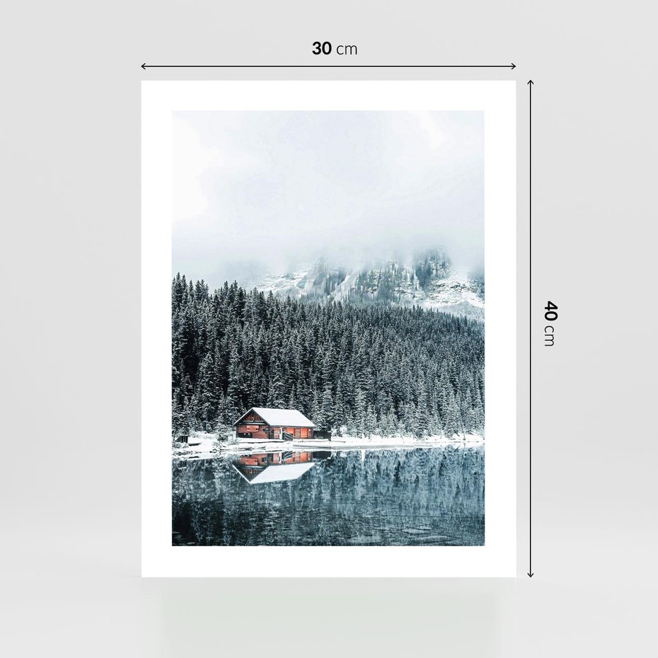 Plakat bez ramy 30x40 - Biały Domek - domek w górach, zima