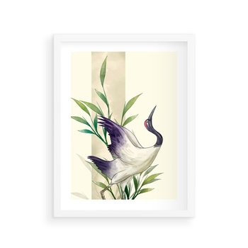 Plakat w ramie 30x40 - Migocące Ptaki - japońska sztuka, ptak - rama biała