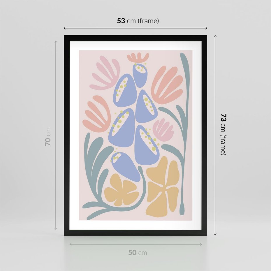 Plakat w ramie 50x70 - Minimalistycznie i Pastelowo - pastelowe kwiaty, na beżowym tle - rama czarna