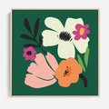 Obraz w ramie 50x50 - Rozbijające Echa - abstrakcyjne kwiaty, zielone tło - rama drewno
