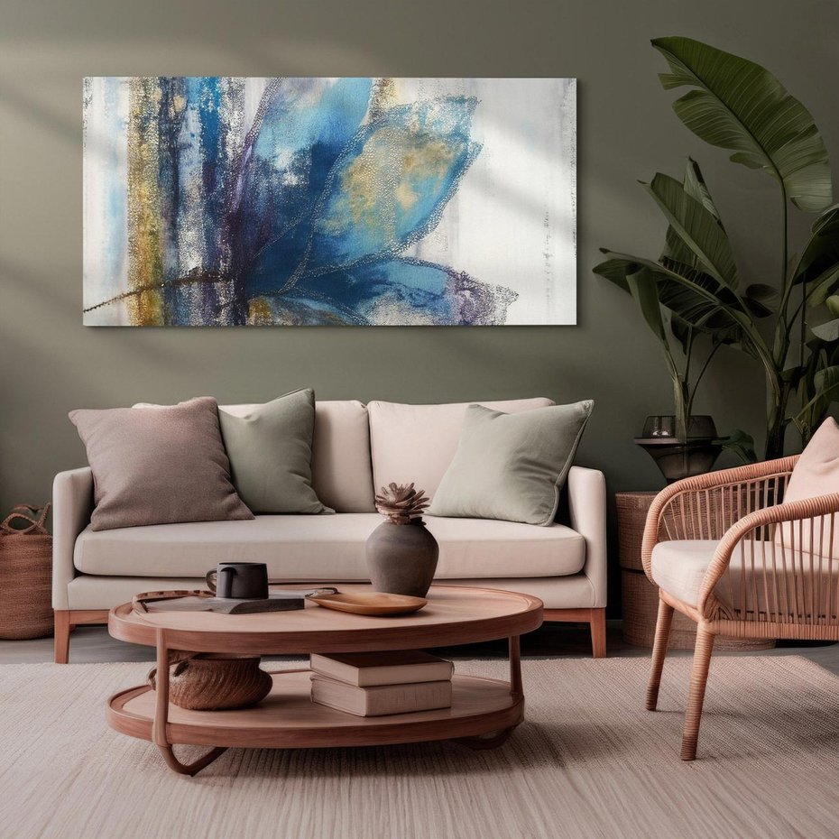 Obraz na płótnie 120x60 - Tekstura Kwiatu - olejny obraz, niebieski kwiat