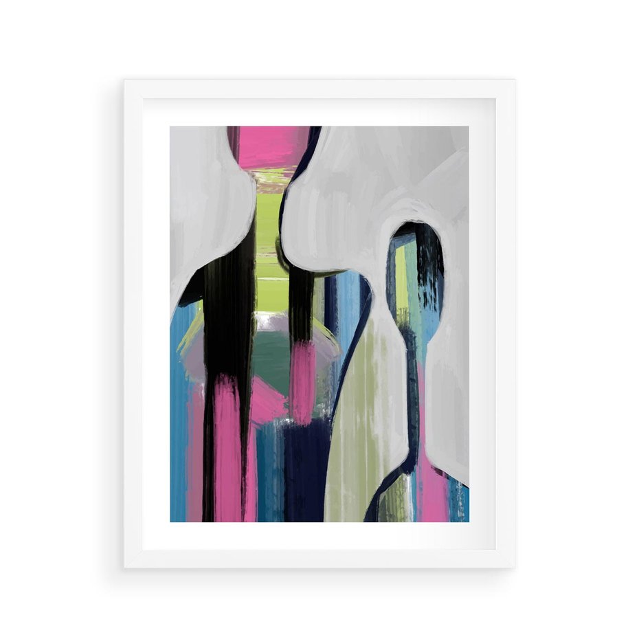 Plakat w ramie 40x50 - Wnętrza Kształtów - abstrakcyjna sztuka, nowoczesny obraz - rama biała