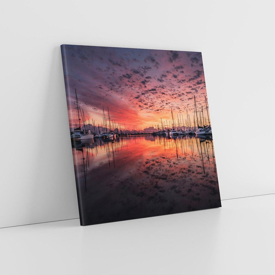 Obraz na płótnie 40x40 - Morze, fale i skały - zachód słońca,