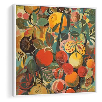 Obraz w ramie 50x50 - Księga Surrealnych Wyobrażeń - abstrakcyjny obraz owoców, jak picasso - rama biała