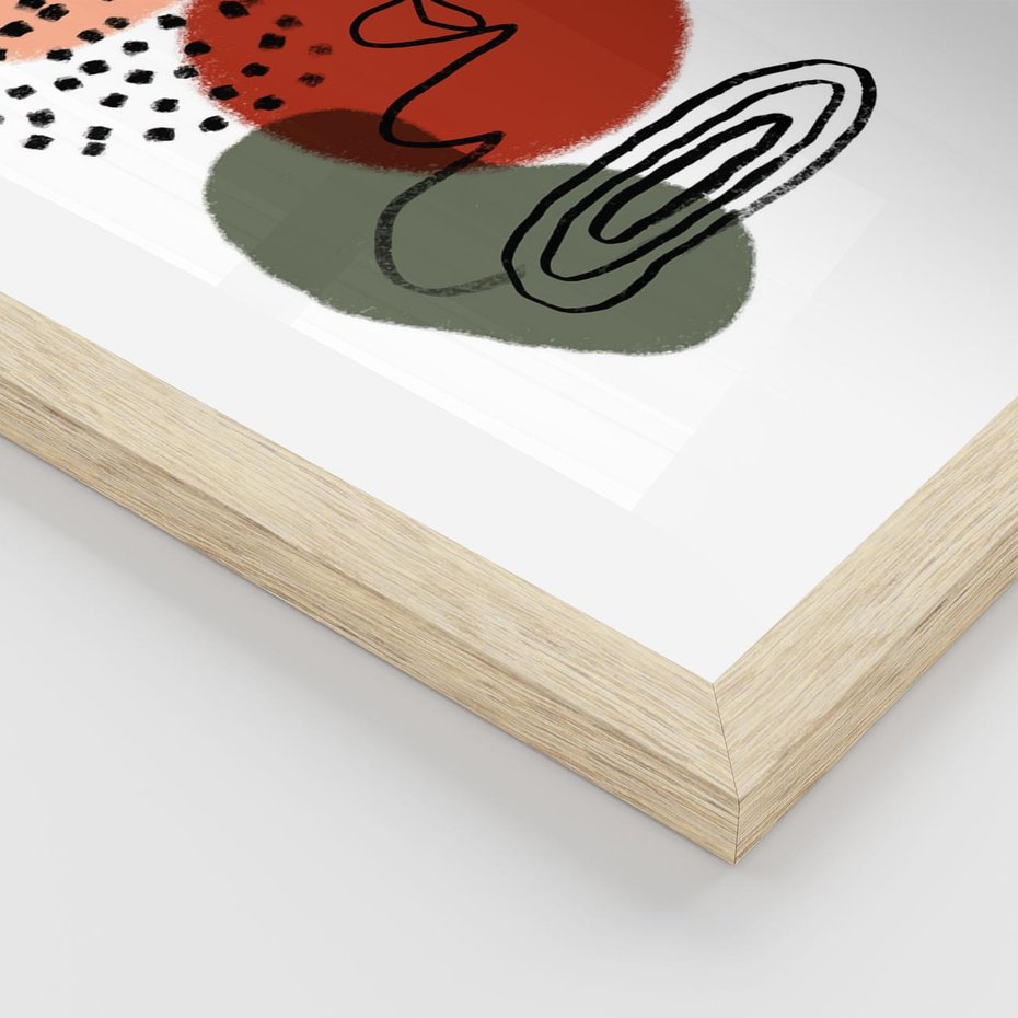 Plakat w ramie 30x40 - Boho w Brązie - abstrakcyjna sztuka, boho kształty - rama drewno