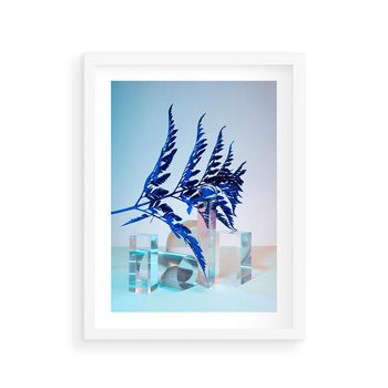 Plakat w ramie 40x50 - Intensywny Kolor Natury - liście, kobalt - rama biała