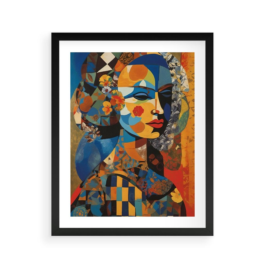 Plakat w ramie 40x50 - Impresje Cichego Szeptu - abstrakcyjny obraz, portret kobiety - rama czarna