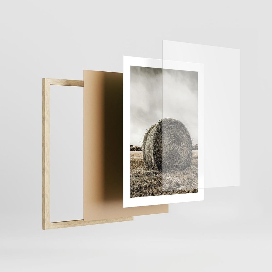 Plakat w ramie 30x40 - Siano w Sepii: Wiejska Tradycja - snopek siana, bela siana - rama drewno