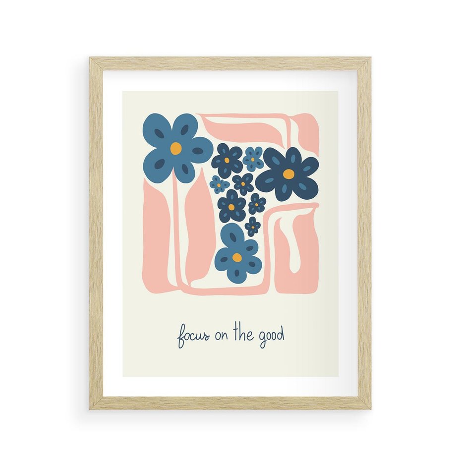 Plakat w ramie 40x50 - Linie kwiatowych marzeń - minimalistyczna kwiatowa kompozycja, pastelowe kolory - rama drewno