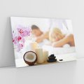 Obraz na płótnie 70x50 - Kokos, świece i kwiaty w SPA - kokos, świece
