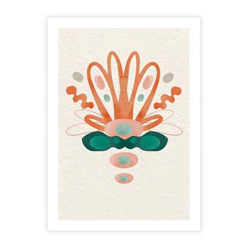 Plakat bez ramy 21x30 - Harmonia Nienormalności - akwarelowe abstrakcyjne kształty, zieleń i pomarańcz