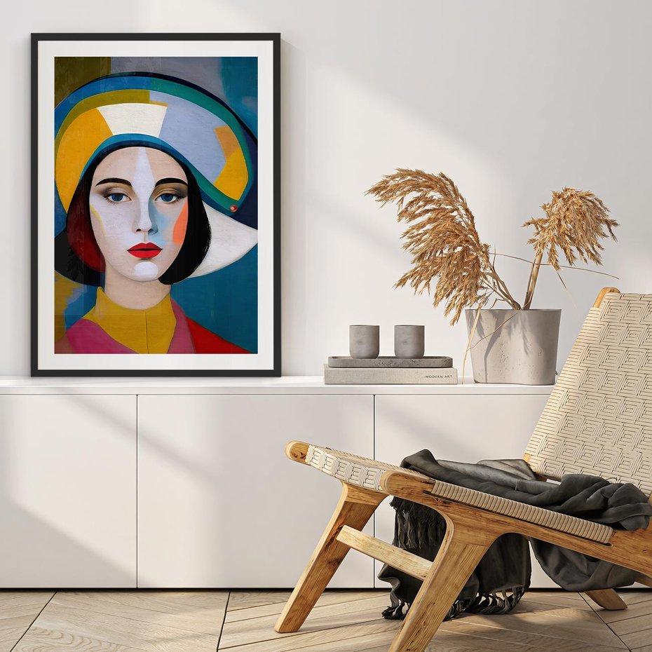 Plakat bez ramy 40x50 - Kształtujące Widzenia - abstrakcyjny obraz olejny, portret twarzy kobiety