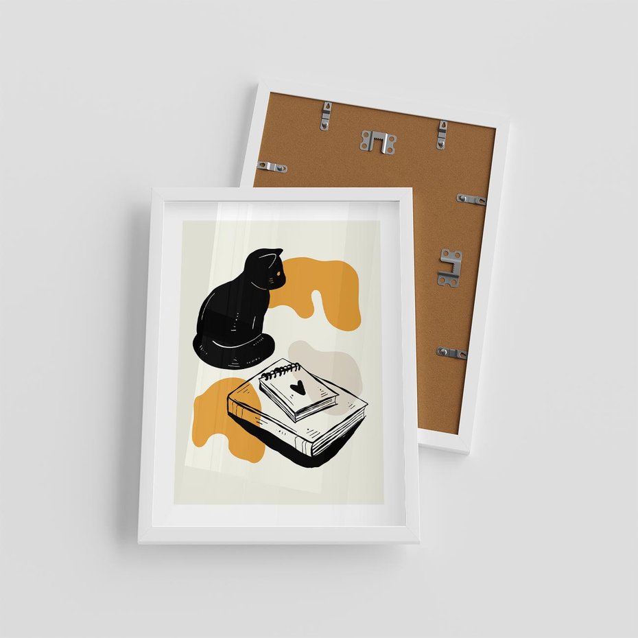 Plakat w ramie 30x40 - Nowoczesny Kot - grafika, kot - rama biała