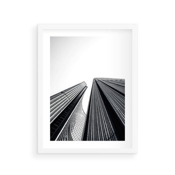 Plakat w ramie 50x70 - Monochromatyczna Wizja - architektura, wysoki wieżowiec - rama biała