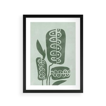 Plakat w ramie 30x40 - Nurtująca Zieleń - abstrakcyjny zielony motyw, skandynawski design - rama czarna
