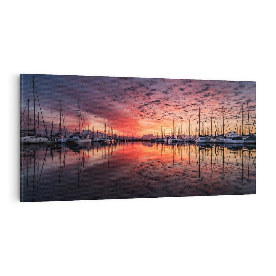 Obraz na płótnie 120x60 - Morze, fale i skały - zachód słońca,
