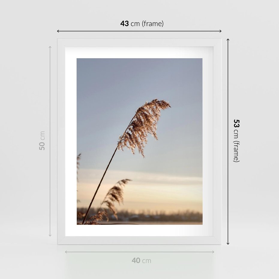 Plakat w ramie 40x50 - Naturalna Delikatność - trawy, boho - rama biała