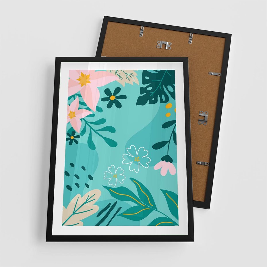 Plakat w ramie 50x70 - Rozkwitające Widoki - pastelowa kompozycja, kwiaty - rama czarna