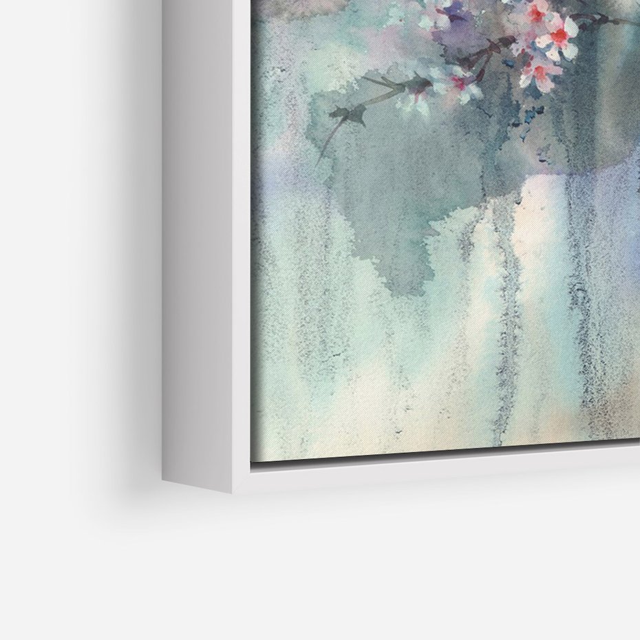 Obraz w ramie 70x100 - Efemeryczne Kwitnienie Drzew - akwarela, rozmyte pastelowe tłó - rama biała