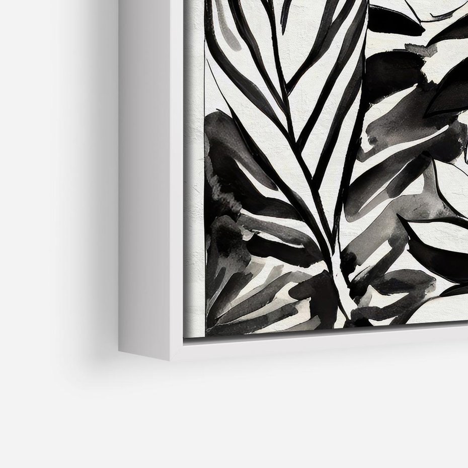 Obraz w ramie 50x50 - Czarne Liście - akwarelowy obraz, czarno biały - rama biała