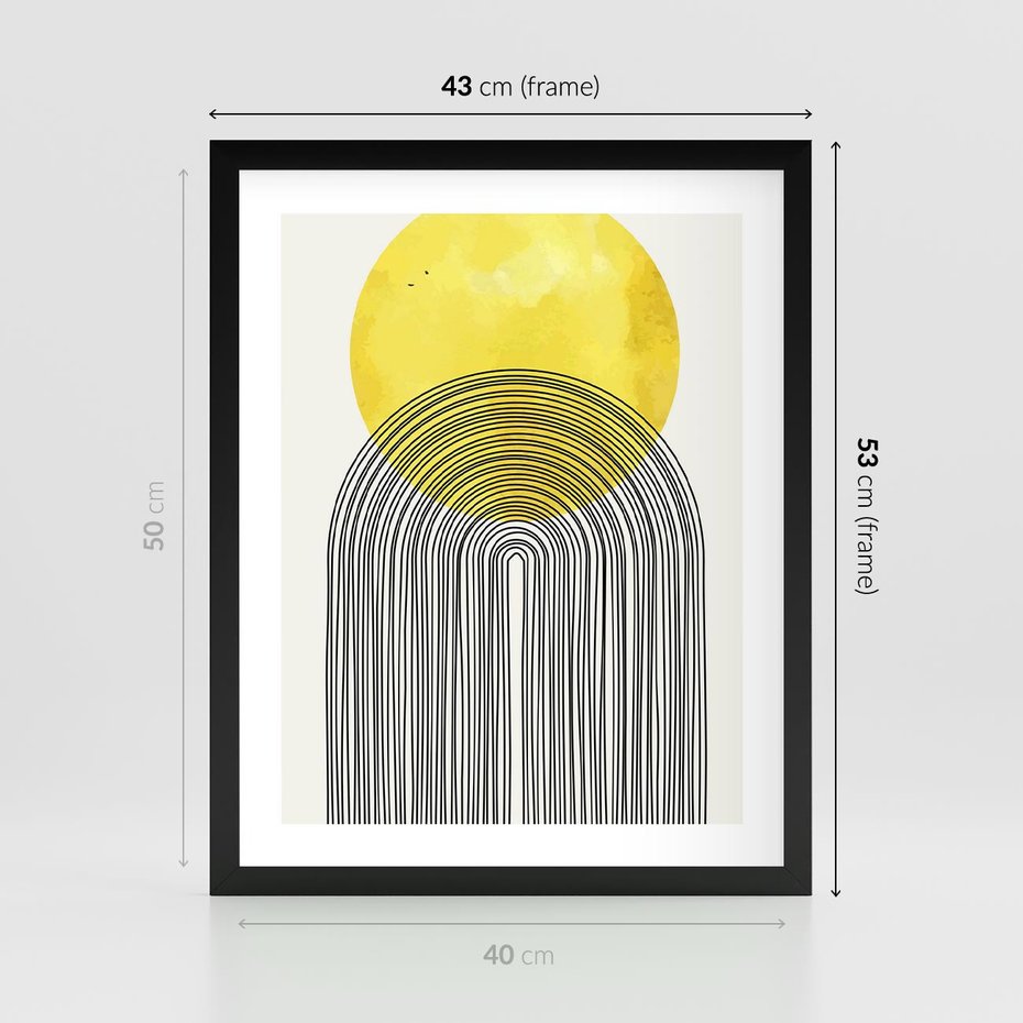 Plakat w ramie 40x50 - Słoneczne Odbicia - geometria, żółte koło - rama czarna