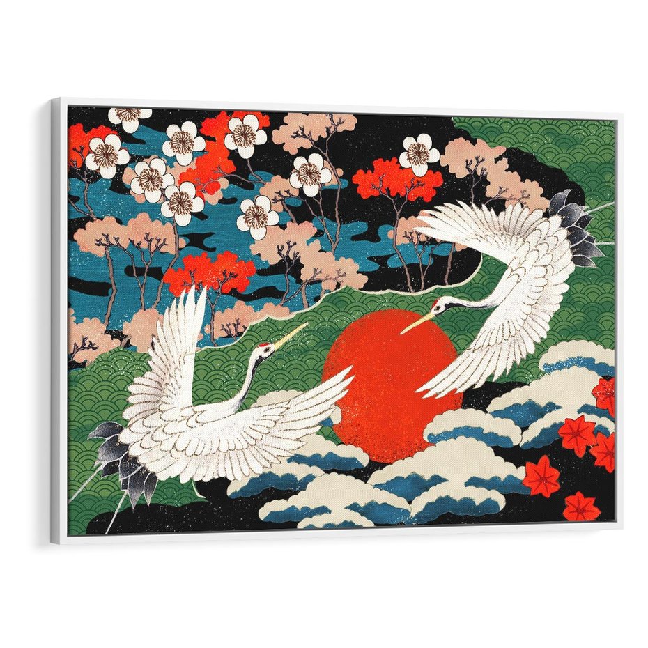 Obraz w ramie 100x70 - Wibracje emocji - sztuka japońska, wyraziste kolory - rama biała