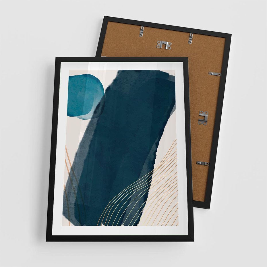 Plakat w ramie 50x70 - Nocne Widzenia - abstrakcyjna granatowa plama, akwarela - rama czarna