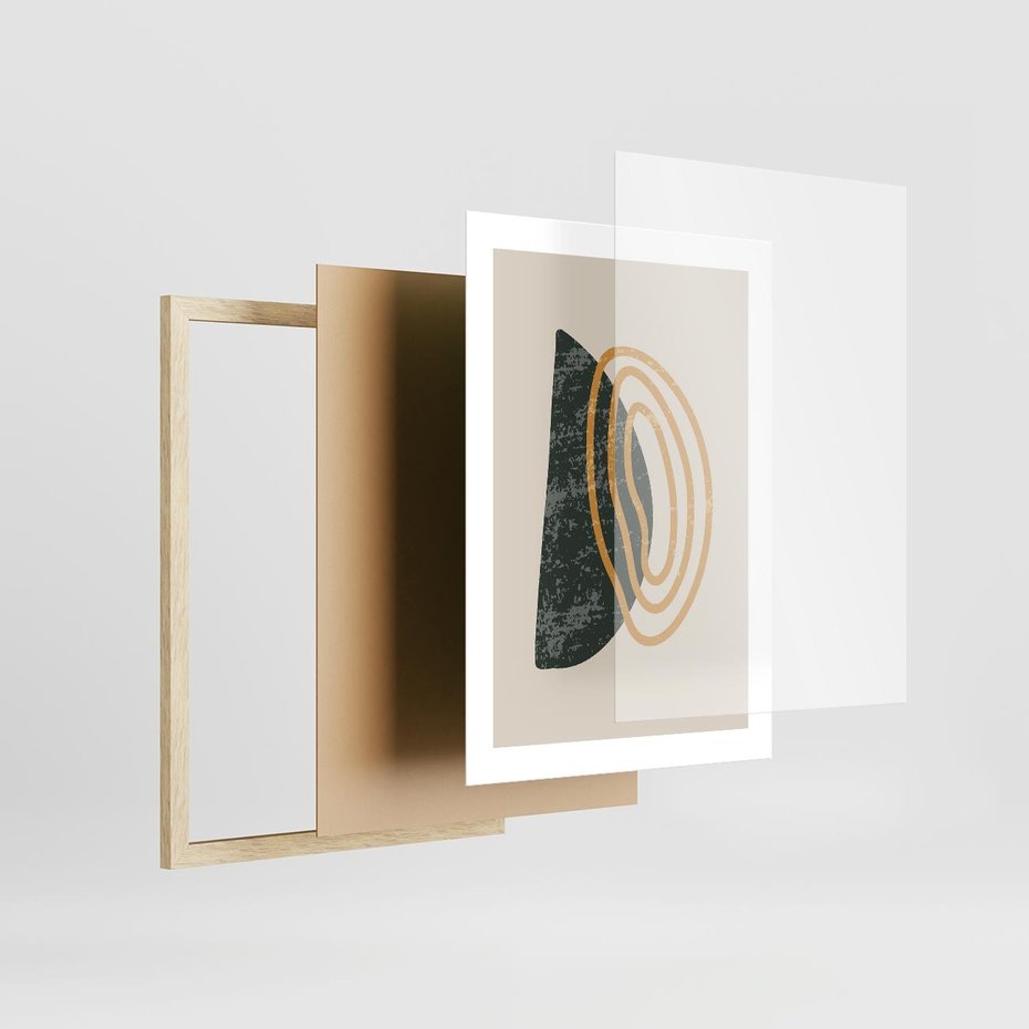 Plakat w ramie 30x40 - Nowoczesne Dialogi Materii - nowoczesny plakat, abstrakcyjne kształty - rama drewno