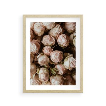 Plakat w ramie 40x50 - Róże i Różowe Kwiaty w Kompozycji - róże, różowe kwiaty - rama drewno