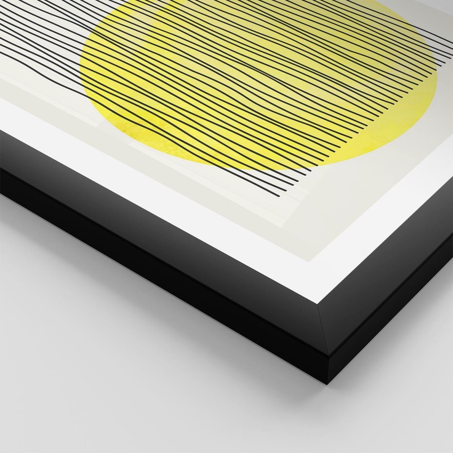 Plakat w ramie 40x50 - Ciepłe Przenikanie - geometria, żółte koło - rama czarna