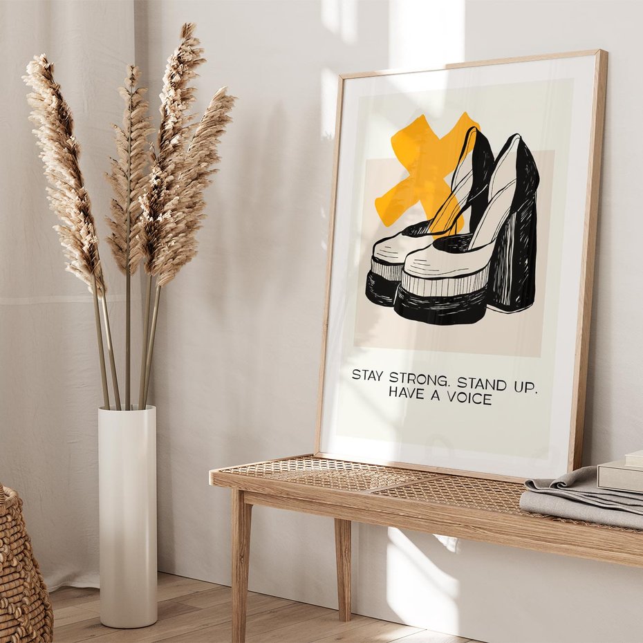 Plakat w ramie 40x50 - Kobiece Obcasy - plakat, minimalizm - rama drewno