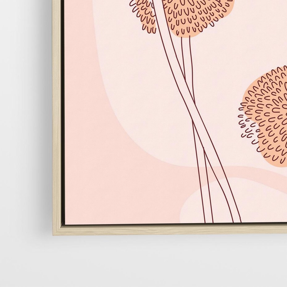 Obraz w ramie 80x80 - Rozkwitające Emocje - minimalistyczny plakat, pudrowe kwiaty - rama drewno