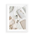 Plakat w ramie 50x70 - Perfumy, Książka i Moda - kobieca kompozycja, perfumy - rama biała