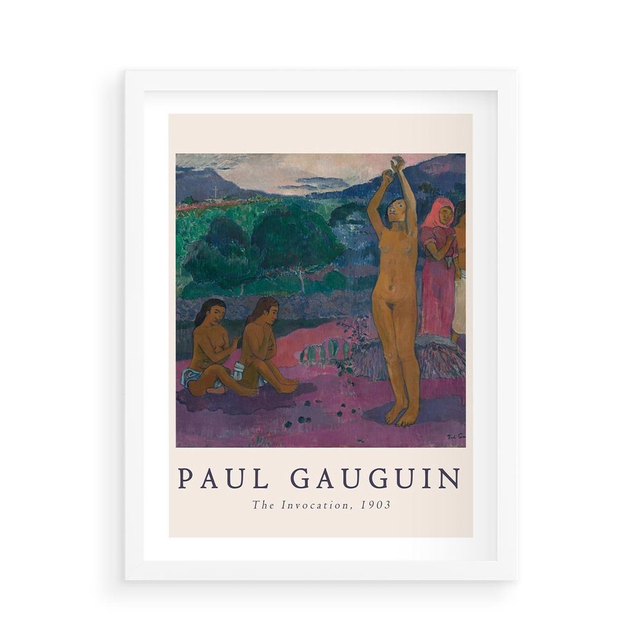 Plakat w ramie 50x70 - Reprodukcja Gauguina: Sztuka Egzotyczna na Plakacie - paul gauguin, plakat - rama biała