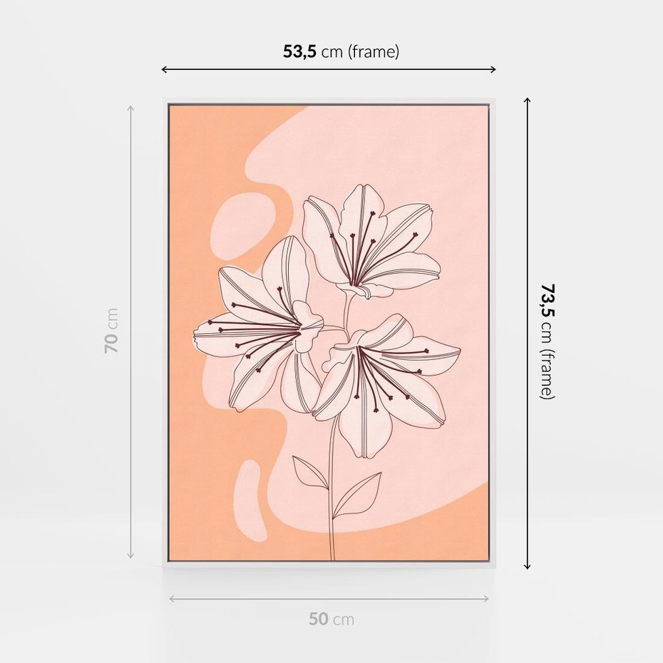 Obraz w ramie 50x70 - Kwiatowa Harmonia - minimalistyczny plakat, pudrowe kwiaty - rama biała