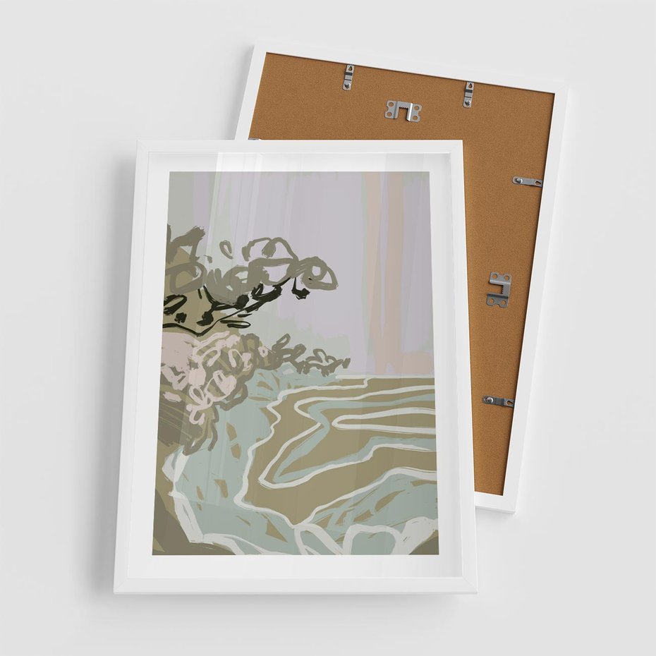 Plakat w ramie 50x70 - Wizja Przestrzeni - pastelowy krajobraz, nowoczesny plakat - rama biała