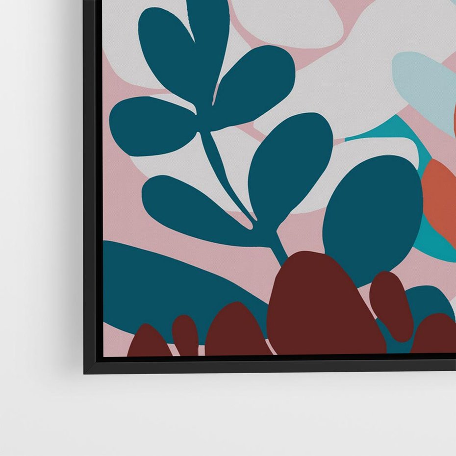 Obraz w ramie 50x50 - Impresje Kształtów - abstrakcyjna kompozycja kwiatowych form, kolor zgaszone - rama czarna