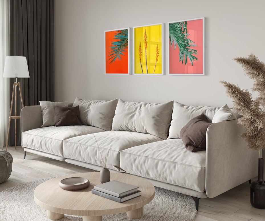 Zestaw obrazy w ramie 30x40 galeria - Rośliny, liście, kolorowe, energetyczne, tło - rama biała